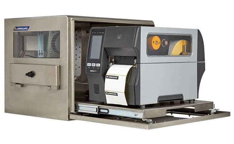 Armadio impermeabile per stampanti industriali per codici a barre Zebra con stampante ZT411 installata