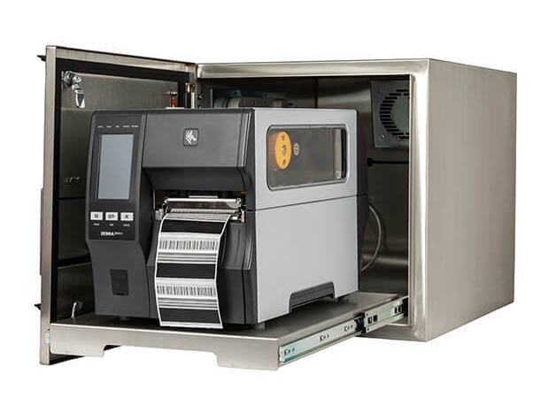 Armadio IP65 per stampanti industriali per codici a barre Zebra con stampante ZT411 installata