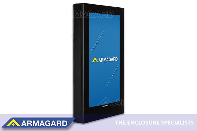 Involucro Armagard in verticale per digital signage da esterno per fermate autobus