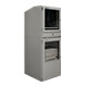 Un armadio postazione PC industriale chiuso con stampante, vista frontale destra
