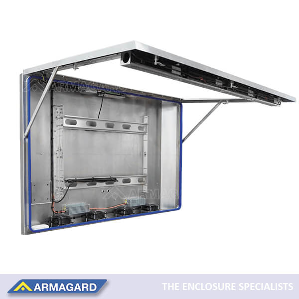 Un Armagard protezione inox IP69K schermo aperto per schermi LCD/LED