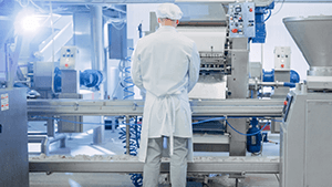 Linea di produzione alimentare con un sistema di visualizzazione industriale per la produzione alimentare