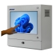 Vista destra del armadio per monitor touch robusto per industria antipolvere