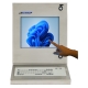 Stazione di controllo touch screen inox chiusa, vista frontale, con tastiera integrata