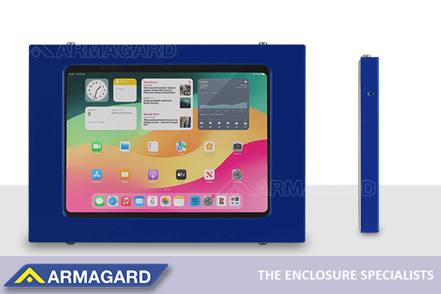Vista frontale e laterale della custodia per tablet Armagard IP65